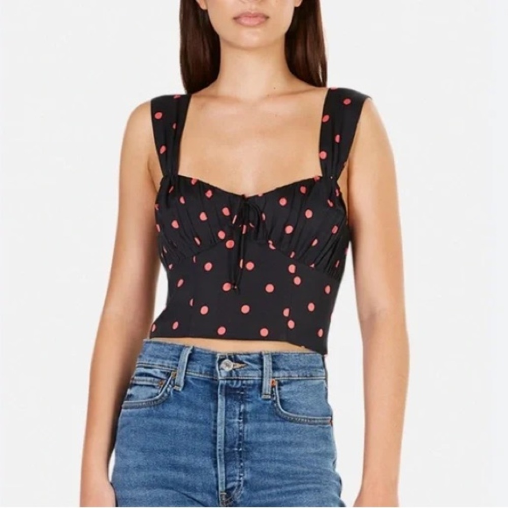 🔆 For Love and Lemons Black & Red Jenny Dot Crop - Size Large